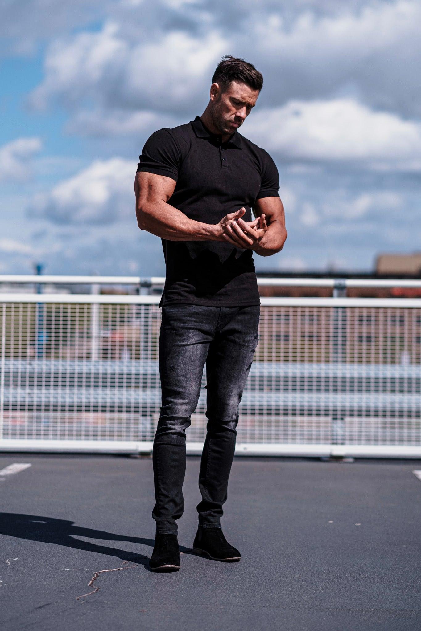 Short Sleeve Black Vittorini Fit Polo Shirt
