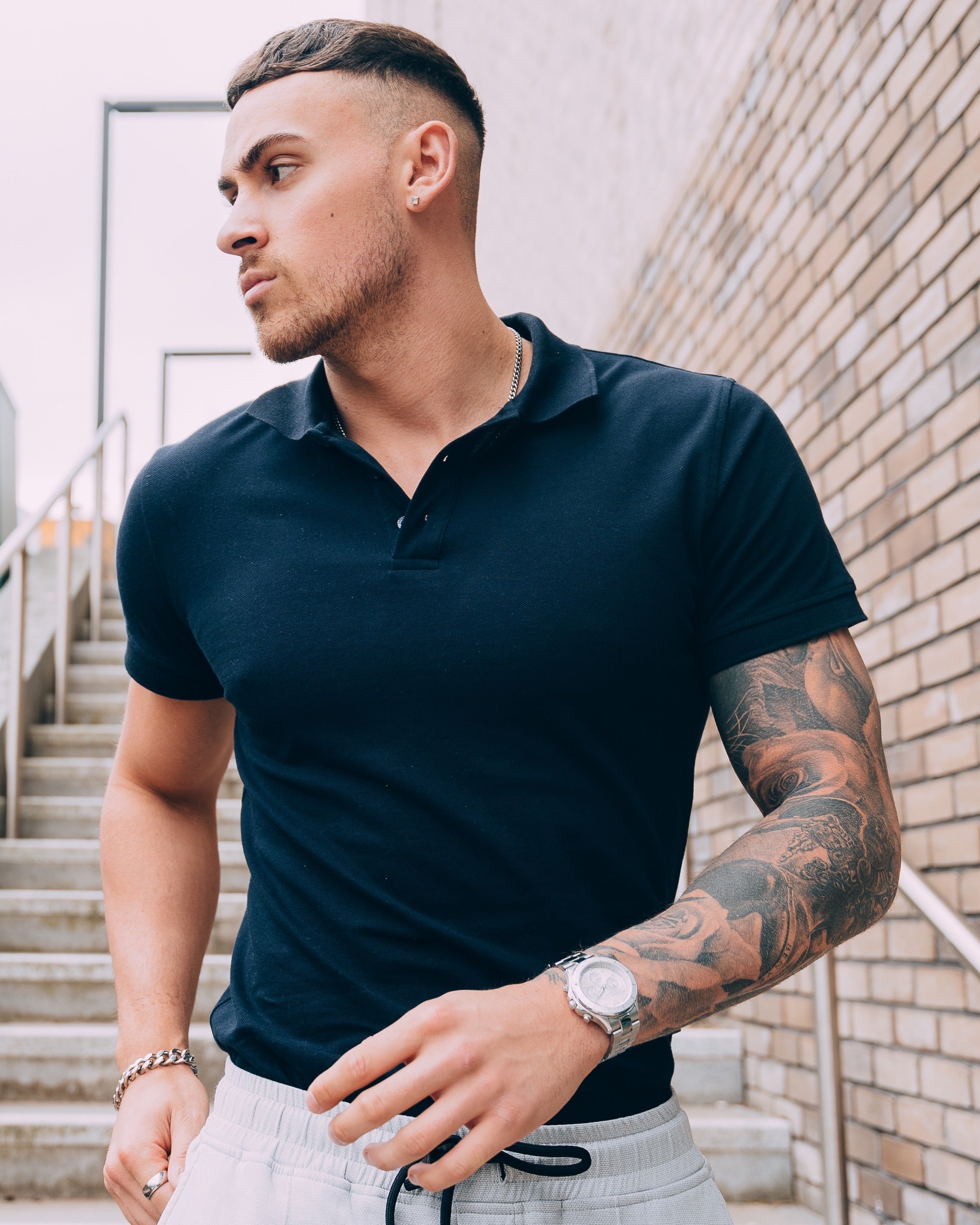 Short Sleeve Navy Vittorini Fit Polo Shirt